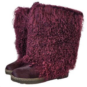 Bearpaw Boetis ll Curly Lamb Fur, Sheepskin Wool Lining, Wine, Size 7, NIB